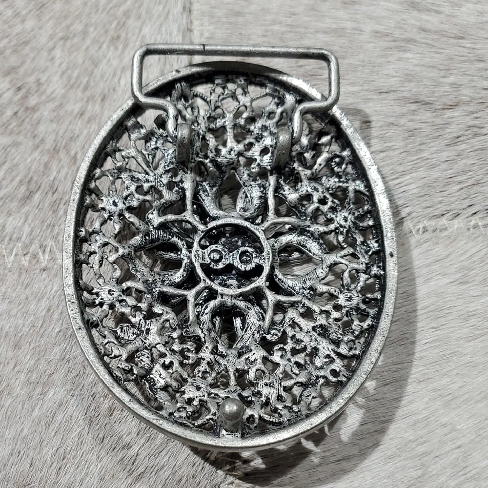 Western Silver and Turquoise Ornate Belt Buckle Rodeo Cowgirl Country Thunder